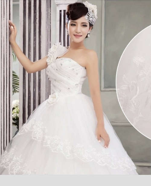 Fashionable Wedding Dress Korean Organza Bridal Gown One Shoulder Ball Gown Wedding