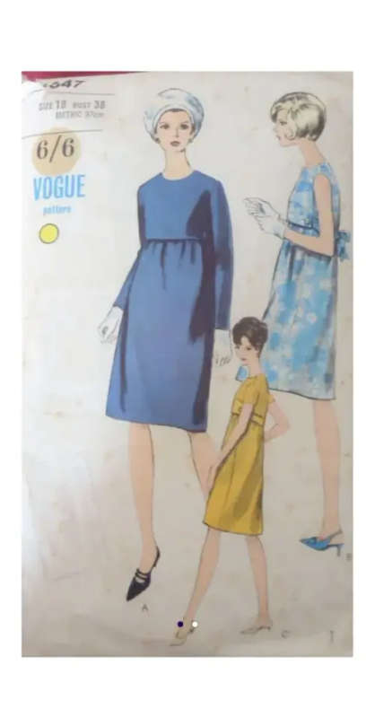 VINTAGE VOGUE 6647 ONE PIECE MATERNITY DRESS SIZE 18 BUST 38` SEE LISTING