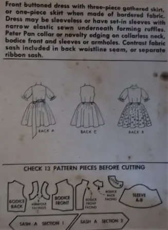 VINTAGE McCALL`S 6244 GIRL FRONT BUTTONED DRESS WITH 3 PIECE GATHERED SKIRT SIZE12 YEARS COMPLETE
