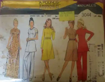 VINTAGE McCALLS 3044 DRESS-TUNIC-PANTS SIZE 12 BUST 34` -COMPLETE-ZIPLOC BAG