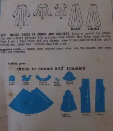 STYLE 3911 DRESS OR SMOCK & PANTS SIZE 12 BUST 34` COMPLETE-UNCUT-F/FOLDED