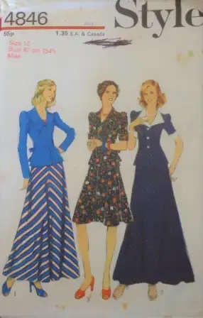 STYLE 4846 SKIRT & UNLINED JACKET SIZE 12 BUST 87 CM/34` COMPLETE-UNCUT-F/FOLDED