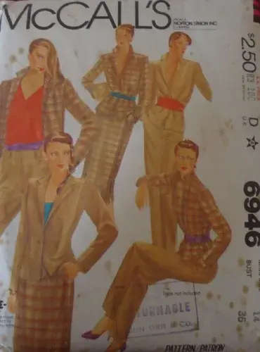 McCALLS 6946 JACKET-SKIRT-PANTS SIZE 14 BUST 36` COMPLETE- ZIPLOC BAG