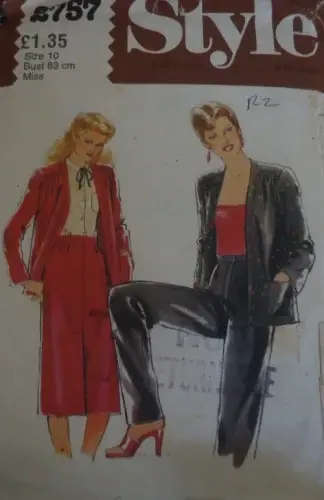 STYLE 2757 UNLINED JACKET-SKIRT-PANTS SIZE 10 BUST 83 CM COMPLETE