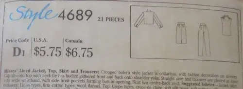 STYLE 4689 LINED JACKET-TOP-SKIRT-PANTS SIZE 8-10-12 COMPLETE & PART CUT
