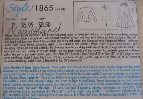 STYLE PATTERNS 1865 LINED JACKETS & SKIRTS SIZE A 6 - 18 SEE LISTING