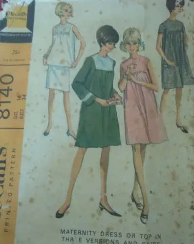VINTAGE McCALLS 8140 MATERNITY DRESS-TOP-SKIRT SIZE 14 BUST 34 SEE LISTING