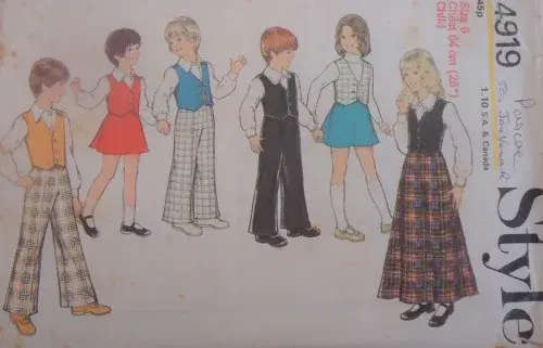VINTAGE STYLE PATTERNS 4919 KIDS SKIRT-SHIRT-WAISTCOAT-PANTS SIZE 5 YEARS CHEST 61 CM COMPLETE