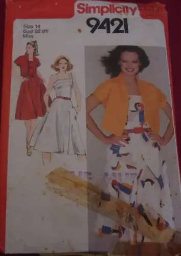 SIMPLICITY 9421 FITTED SUNDRESS & UNLINED BOLERO JACKET SIZE 14 BUST 92 CM COMPLETE