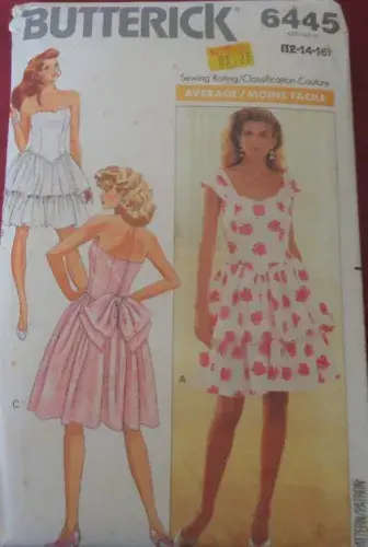 BUTTERICK 6445 SHAPED TIERED DRESS SIZE12-14-16 COMPLETE-UNCUT-F/FOLDED