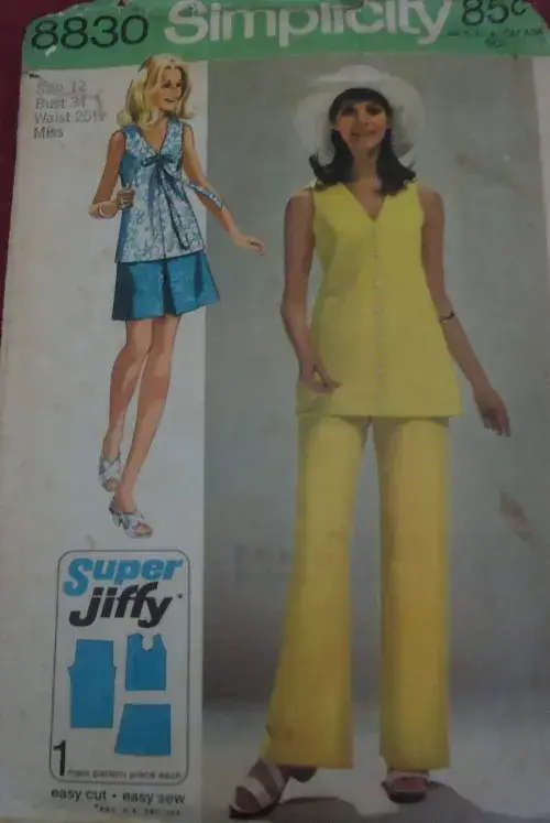 SIMPLICITY 8830 MINI SKIRT-OVERBLOUSE-PANTS SIZE 12 BUST 34` COMPLETE