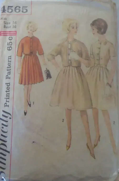 VINTAGE SIMPLICITY 4565 ONE PIECE DRESS & JACKET SIZE 16 BUST 36`-SEE LISTING-ZIPLOC