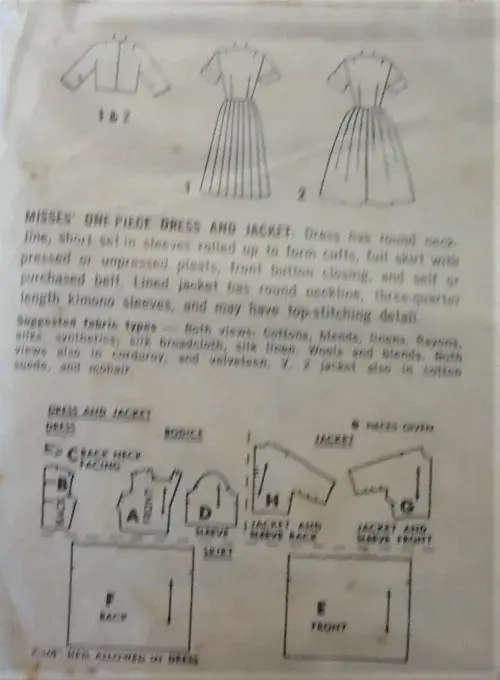 VINTAGE SIMPLICITY 4565 ONE PIECE DRESS & JACKET SIZE 16 BUST 36`-SEE LISTING-ZIPLOC