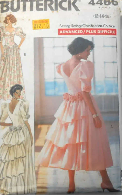BUTTERICK 4466 STUNNING EVENING DRESS LINED-DROPPED WAIST SIZES 12-14-16 COMPLETE-MOSTLY UNCUT