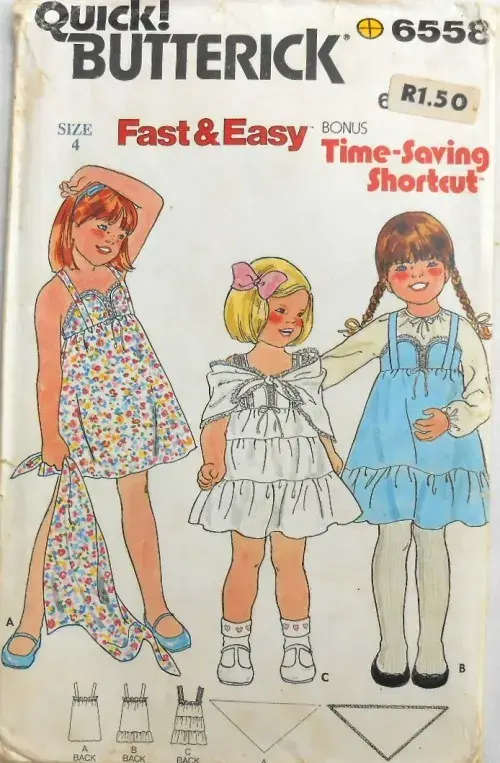 VINTAGE BUTTERICK 6558 TODDLERS DRESS & SHAWL SIZE 4 YEARS-COMPLETE-UNCUT-F/FOLDED