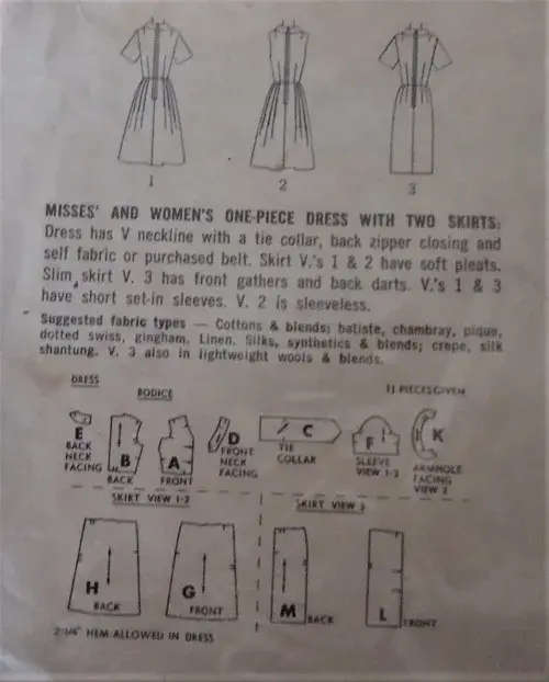 VINTAGE SIMPLICITY 5891 ONE PIECE DRESS WITH 2 SKIRTS SIZE 16 BUST 36`COMPLETE-ZIPLOC BAG