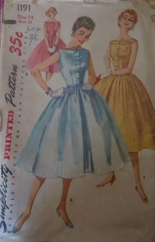 **VERY RARE** V/VINTAGE SIMPLICITY 1191 ONE PIECE DRESS SIZE 14 BUST 32` COMPLETE-ZIPLOC BAG