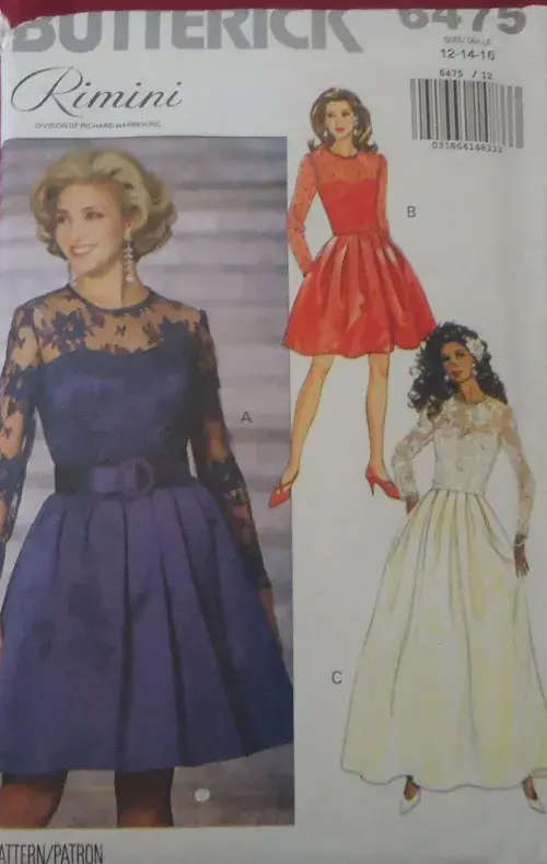 BUTTERICK 6475-CLOSE FIT BODICE DRESS SIZE12-14-16 COMPLETE-UNCUT-F/FOLDED