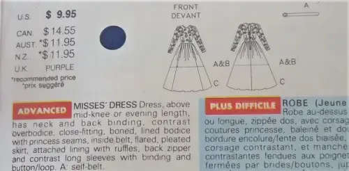 BUTTERICK 6475-CLOSE FIT BODICE DRESS SIZE12-14-16 COMPLETE-UNCUT-F/FOLDED