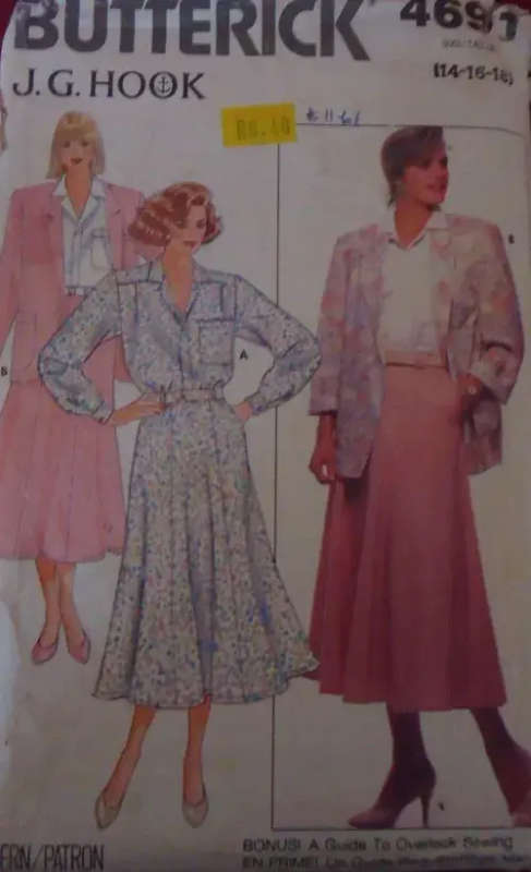 BUTTERICK 4691JACKET-SKIRT-SHIRT SIZE 14-16-18 COMPLETE