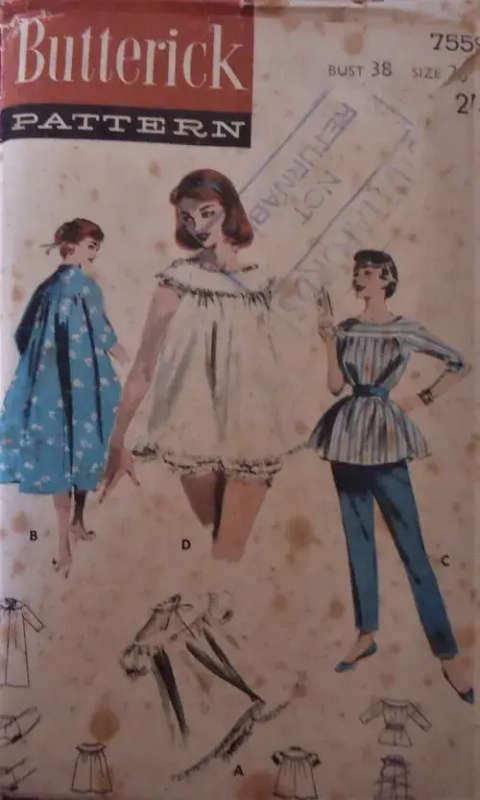 VINTAGE BUTTERICK 7559 PJ TOP/DRESS SIZE 20 BUST 38` SEE LISTING