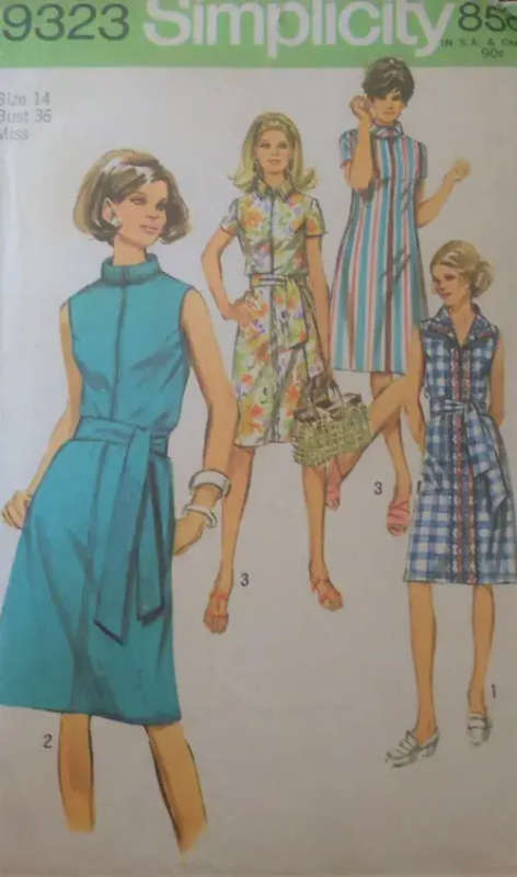 VINTAGE SIMPLICITY 9323 DRESS &WITH FRONT ZIPPER SIZE 14 BUST 36` COMPLETE