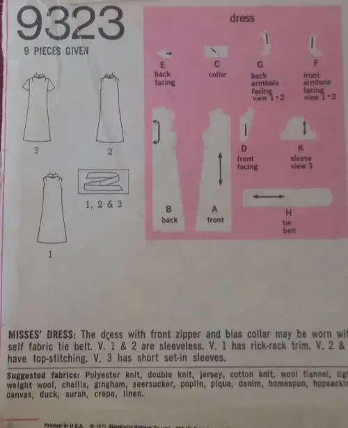 VINTAGE SIMPLICITY 9323 DRESS &WITH FRONT ZIPPER SIZE 14 BUST 36` COMPLETE