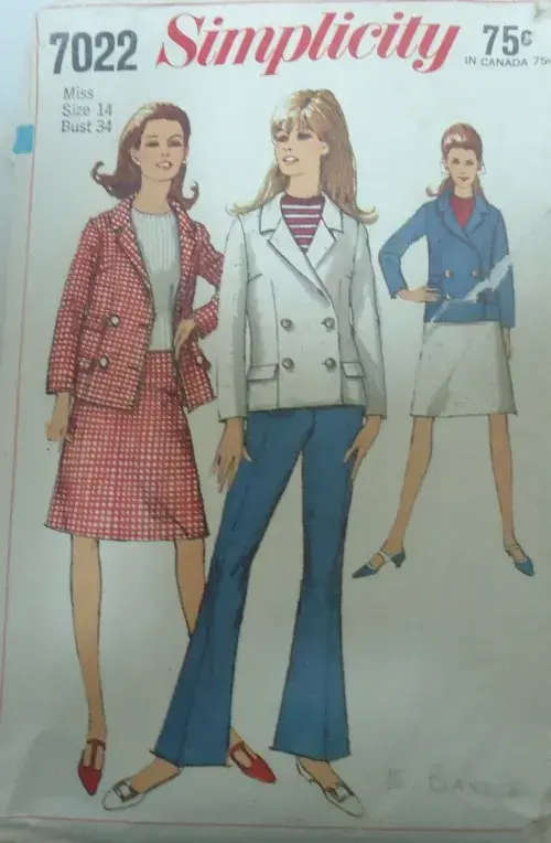 VINTAGE SIMPLICITY 7022 JACKET-HIP HUGGER SKIRT & PANTS SIZE 14 BUST 34` SEE LISTING