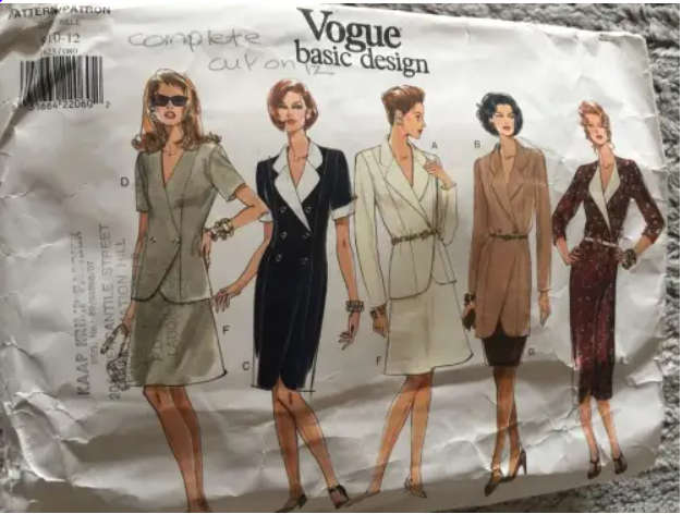 PATTERN VOGUE 1623 (COMPLETE, CUT ON 12) - DRESS,TOP,SKIRT (SIZE 8-10-12)