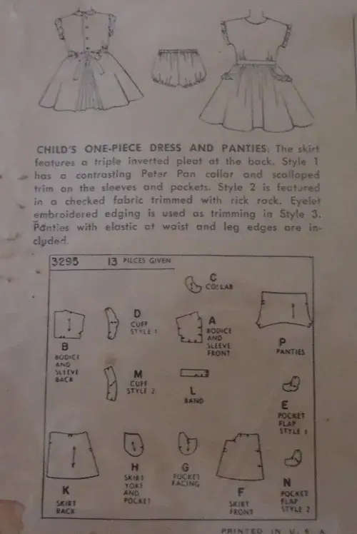 VINTAGE SIMPLICITY 3295 -GIRL`S ONE PIECE DRESS SIZE 5 YEARS SEE LISTING