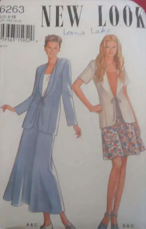 NEW LOOK PATTERNS 6263 JACKET WITH TIE FRONT-TOP-SKIRT SIZES 6 - 16 COMPLETE