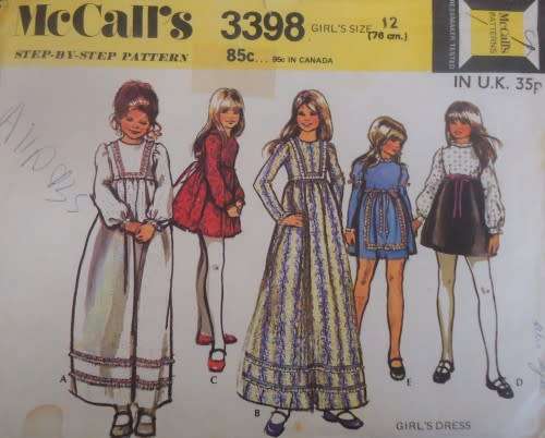 McCALL`S PATTERNS 3398 GIRLS DRESS SIZE 12 YRS COMPLETE & PART CUT McCALL`S PATTERNS 3398 GIRLS DRES