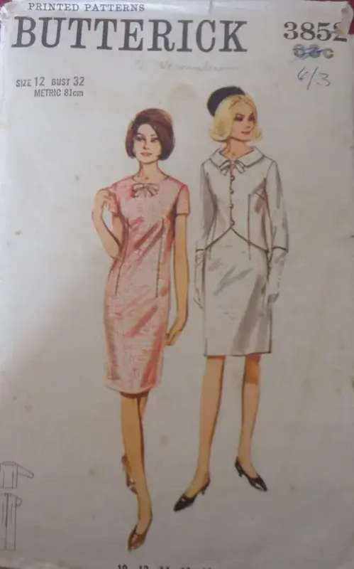 VINTAGE IBUTTERICK 3852 DRESS & JACKET SIZE 12 BUST 32` COMPLETE