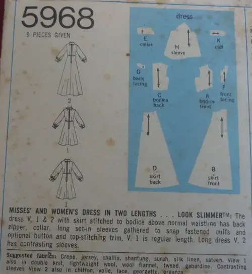 SIMPLICITY 5968 COLLARED DRESS WITH FRONT ZIPPER SIZE 14 BUST 92 CM COMPLETE