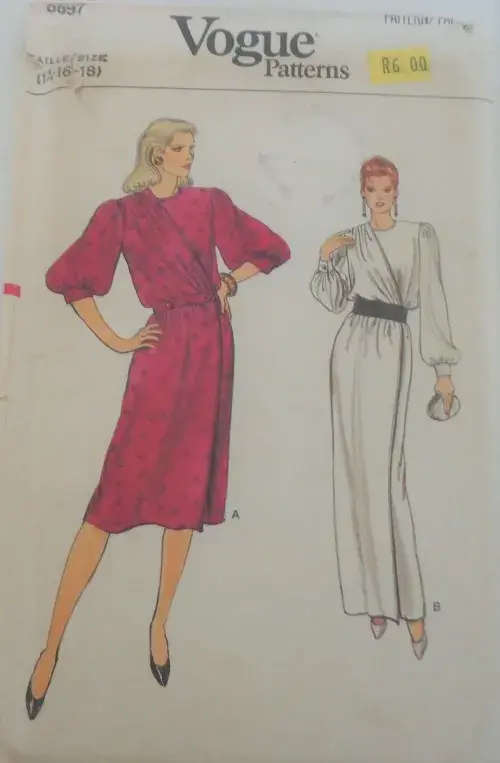 VOGUE 8897  LOOSE FITTING A LINE WRAP DRESS SIZE 14-16-18 COMPLETE-UNCUT-F/FOLDED VOGUE 8897  LOOSE