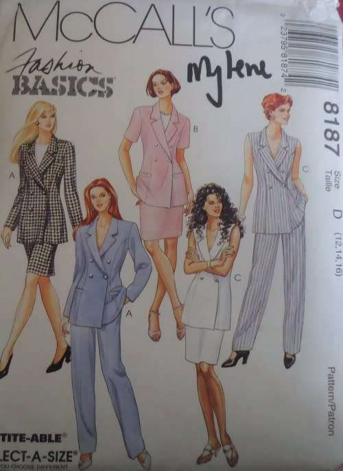McCALL`S PATTERN 8187 LINED JACKET-SKIRT-PANTS SIZE D  12-14-16 COMPLETE