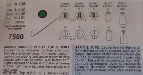 VOGUE 7560 TOP & SKIRTSIZE 14-16-18 COMPLETE
