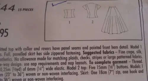STYLE 1744 DOUBLE BREASTED BLOUSE & SKIRT SIZE A  8 - 18 -COMPLETE - TORN PK SUPPLIED IN ZIPLOC
