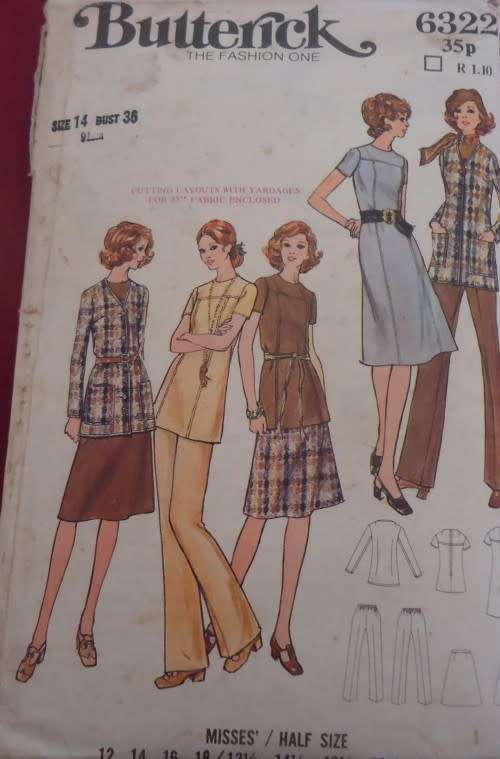 BUTTERICK 6322-JACKET-TUNIC-DRESS-PANTS-SKIRT SIZE14 BUST 36` SEE LISTING