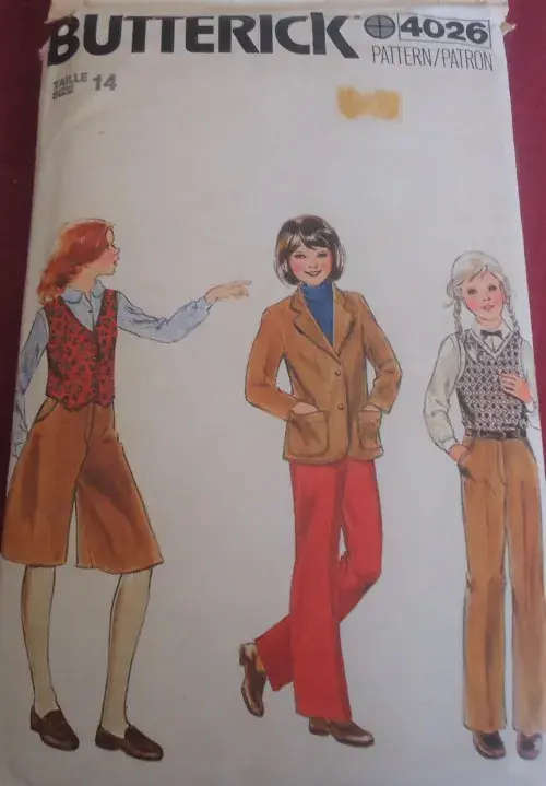 BUTTERICK 4026 GIRL`S JACKET-WAISTCOAT-CULOTTES-PANTS SIZE 14 YEARS COMPLETE