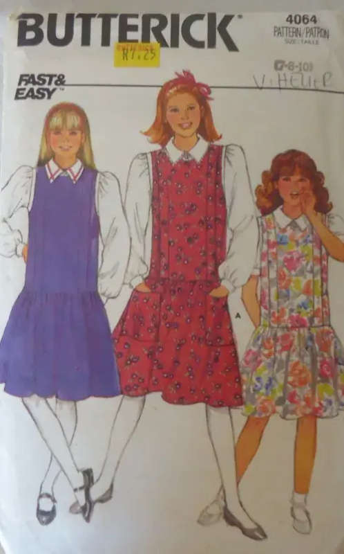 BUTTERICK 4064 GIRLS PINAFORE & BLOUSE SIZE 7-8-10 YEARS COMPLETE