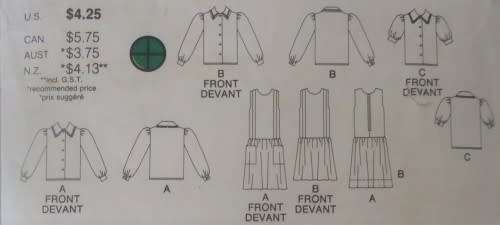 BUTTERICK 4064 GIRLS PINAFORE & BLOUSE SIZE 7-8-10 YEARS COMPLETE