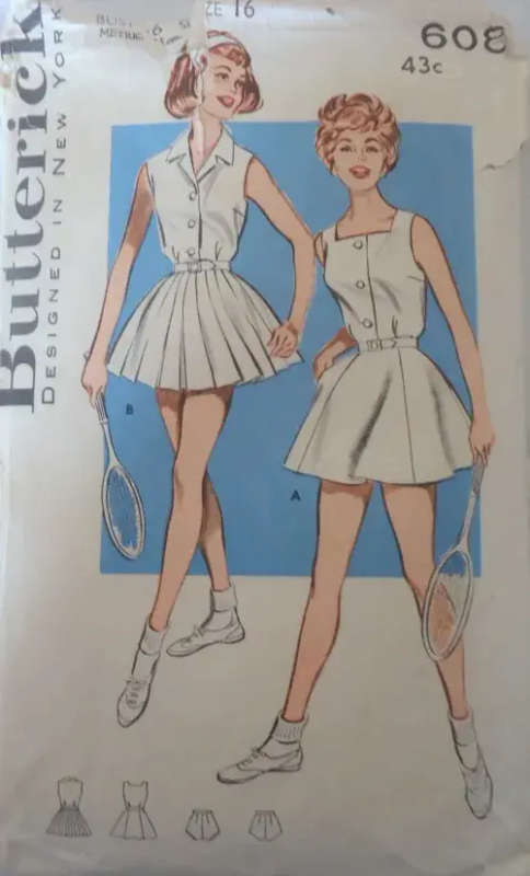 VINTAGE BUTTERICK PATTERNS 608 TENNIS DRESS SIZE 16 BUST 36` SEE LISTING