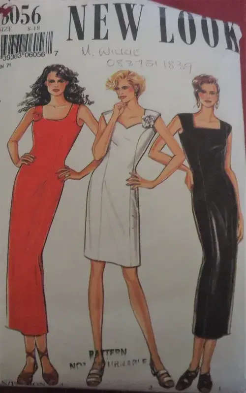 NEW LOOK PATTERNS 6056 STUNNING SHAPED NECK DRESSES SIZES 8 - 18 COMPLETE NEW LOOK PATTERNS 6056 STU