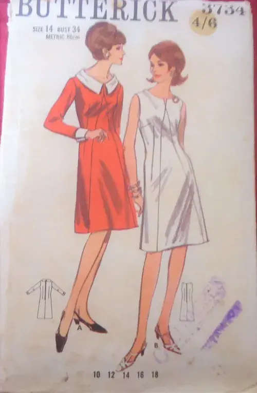 VINTAGE BUTTERICK 3734 ONE PIECE DRESS SIZE 14 BUST 34` COMPLETE