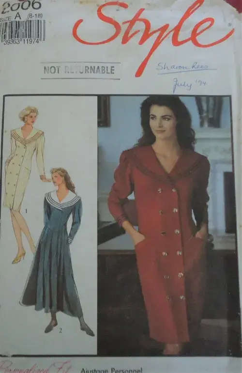 STYLE PATTERNS 2006 DOUBLE BREASTED FRONT BUTTON DRESS SIZE A  8 - 18 COMPLETE