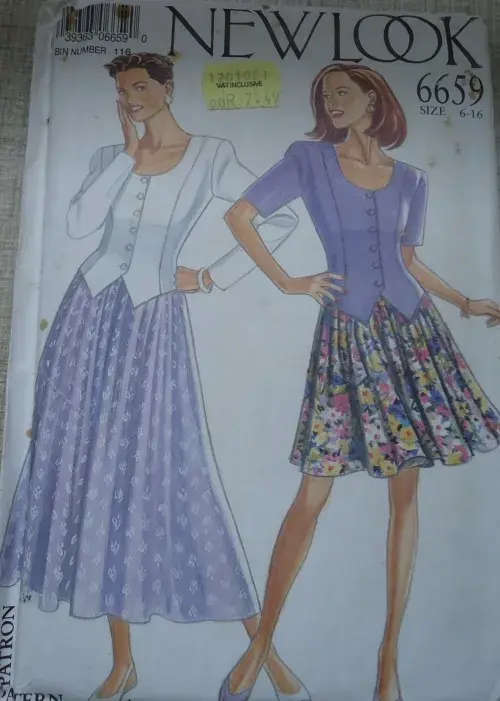 NEW LOOK PATTERNS 6659 SKIRT & FRONT BUTTON TOP-SIX SIZES IN ONE 6 - 16 COMPLETE-UNCUT-F/FOLDED