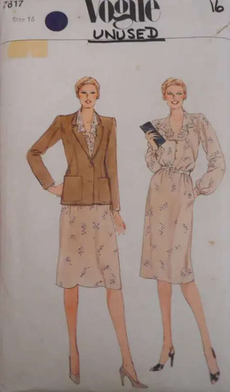 VOGUE PATTERNS 7817 `DRESS & JACKET` SIZE 16 COMPLETE- UNCUT-FACTORY FOLDED
