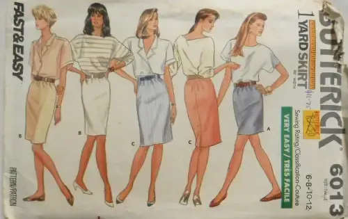 BUTTERICK 6013 SET OF STRAIGHT SKIRTS SIZE 6-8-10-12 COMPLETE