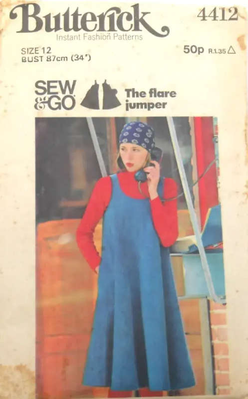 BUTTERICK 4412 LOOSE FITTING PINAFORE SIZE 12 BUST 87 CM COMPLETE